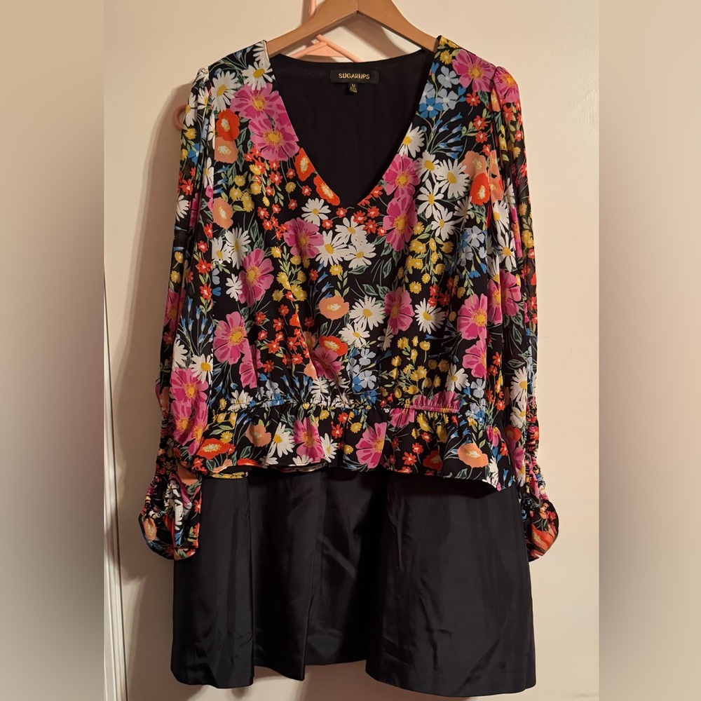 22 Bundle SugarLips Floral Top and Black Lined and Tooled Skirt, Size plus